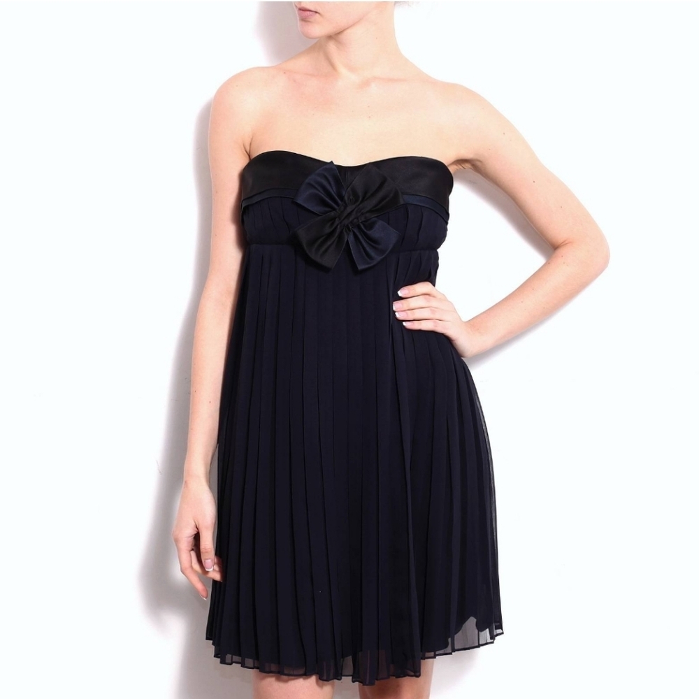 Vera Wang Lavender Label Strapless Pleated Silk Cocktail Dress Blue Black Size S